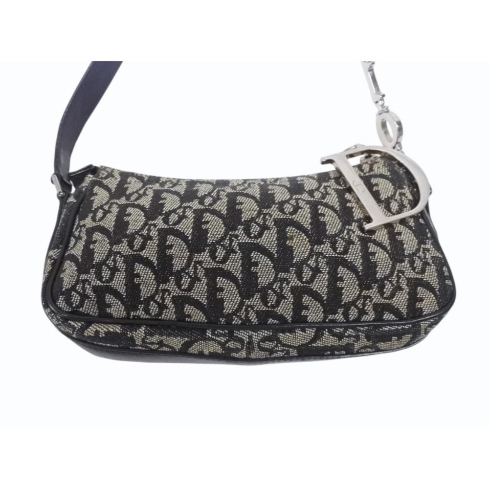 Dior Hobo Trotter Leather Blue Bag Christian Navy Shoulder One Canvas